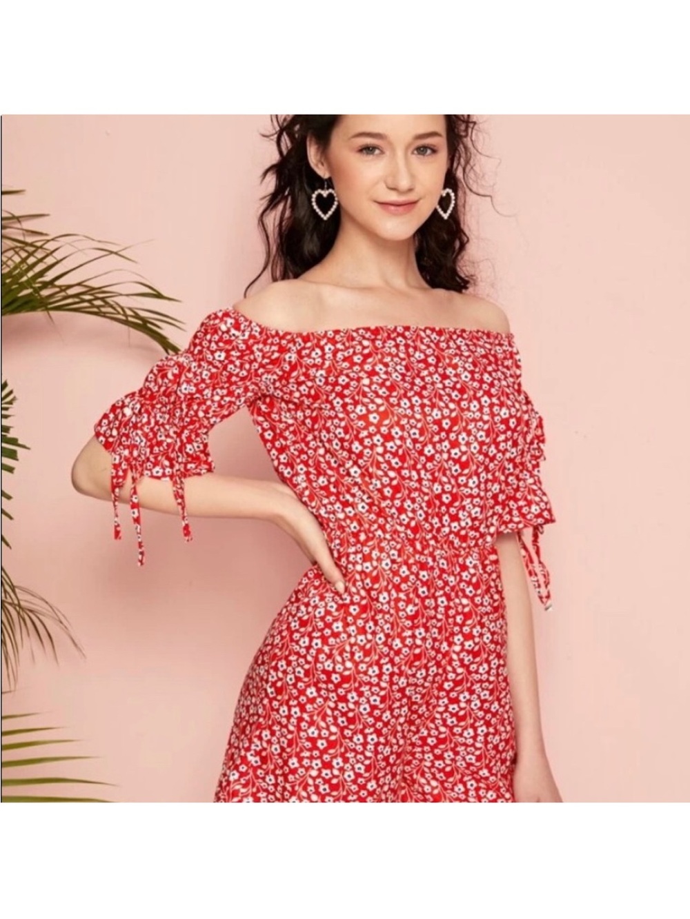 Off-Shoulder Red Floral Women’s Romper
